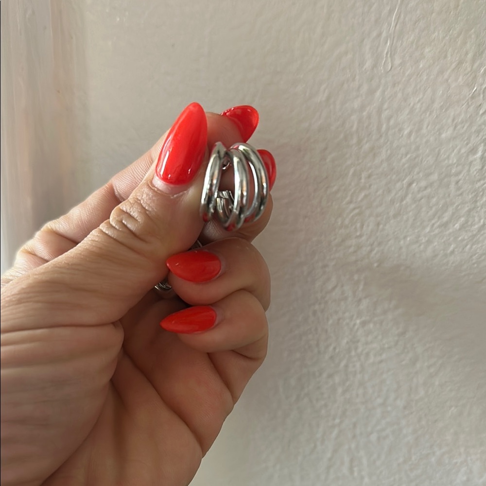 Stainless steel Silver Fan-Shaped Earrings - Picture 2 of 3